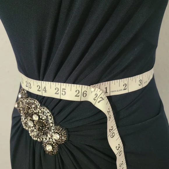 David Meister Dress Gown Maxi Dark Blue One Shoulder Crystal Wedding 2 - Picture 10 of 16